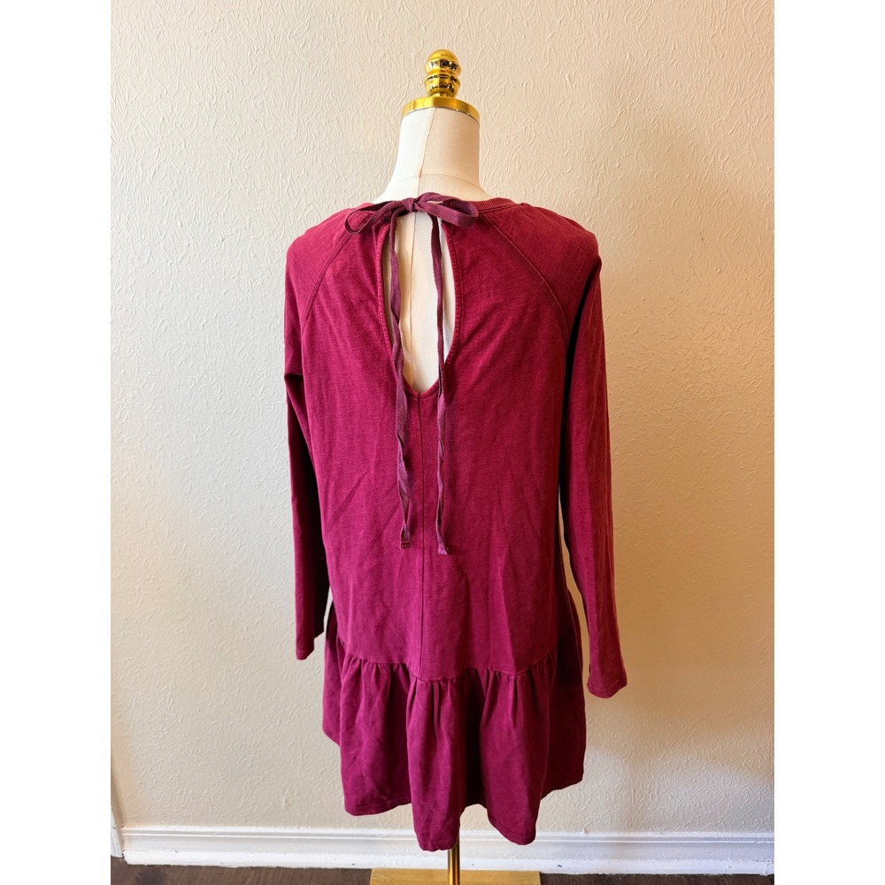 NWT Roolee Womens Dress Small Burgundy Tie Back Peplum Hem Boho Cottagecore